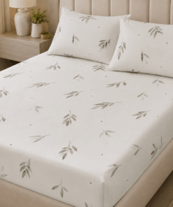 Patterned Fitted Sheet  - Olive Whisper