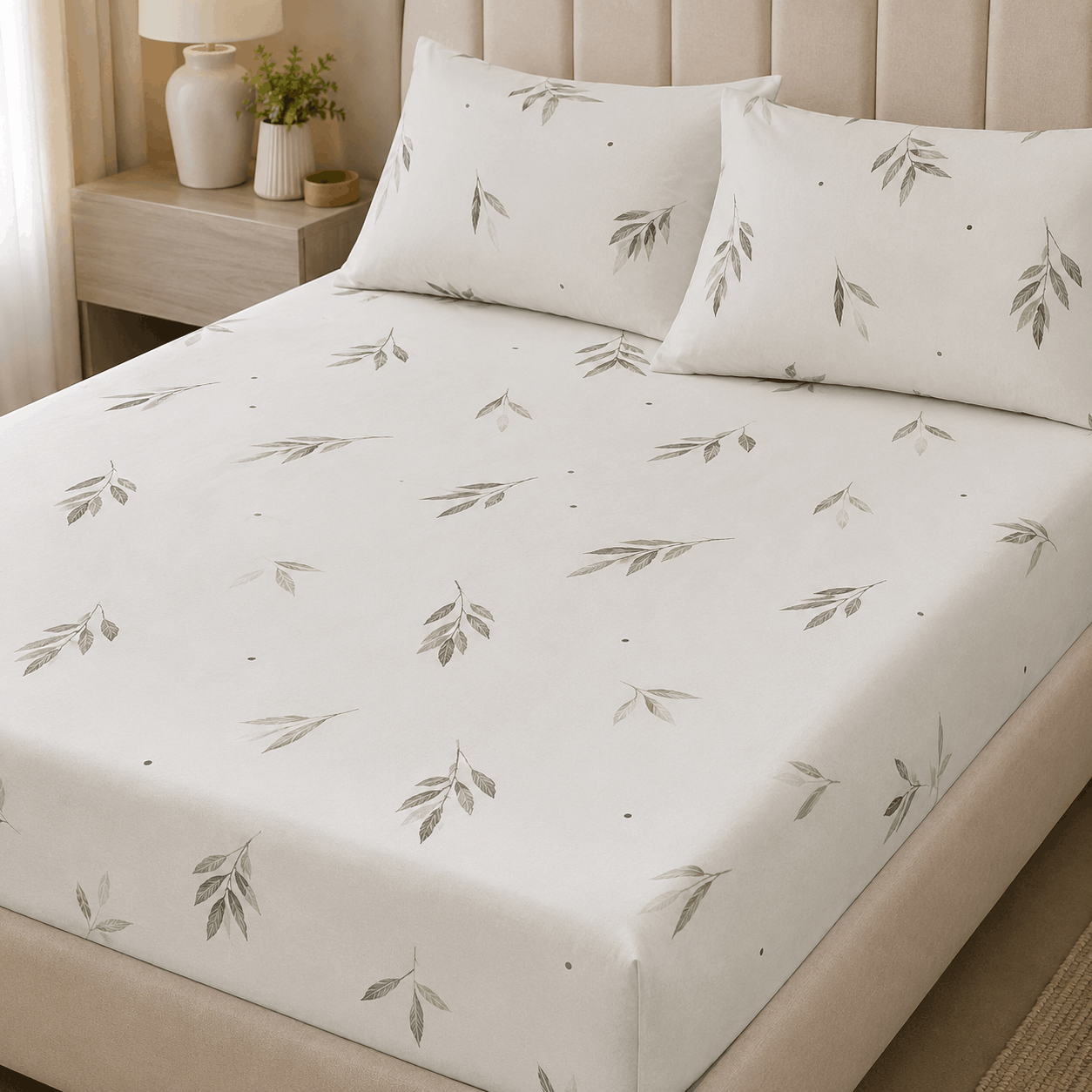 Patterned Fitted Sheet - Olive Whisper