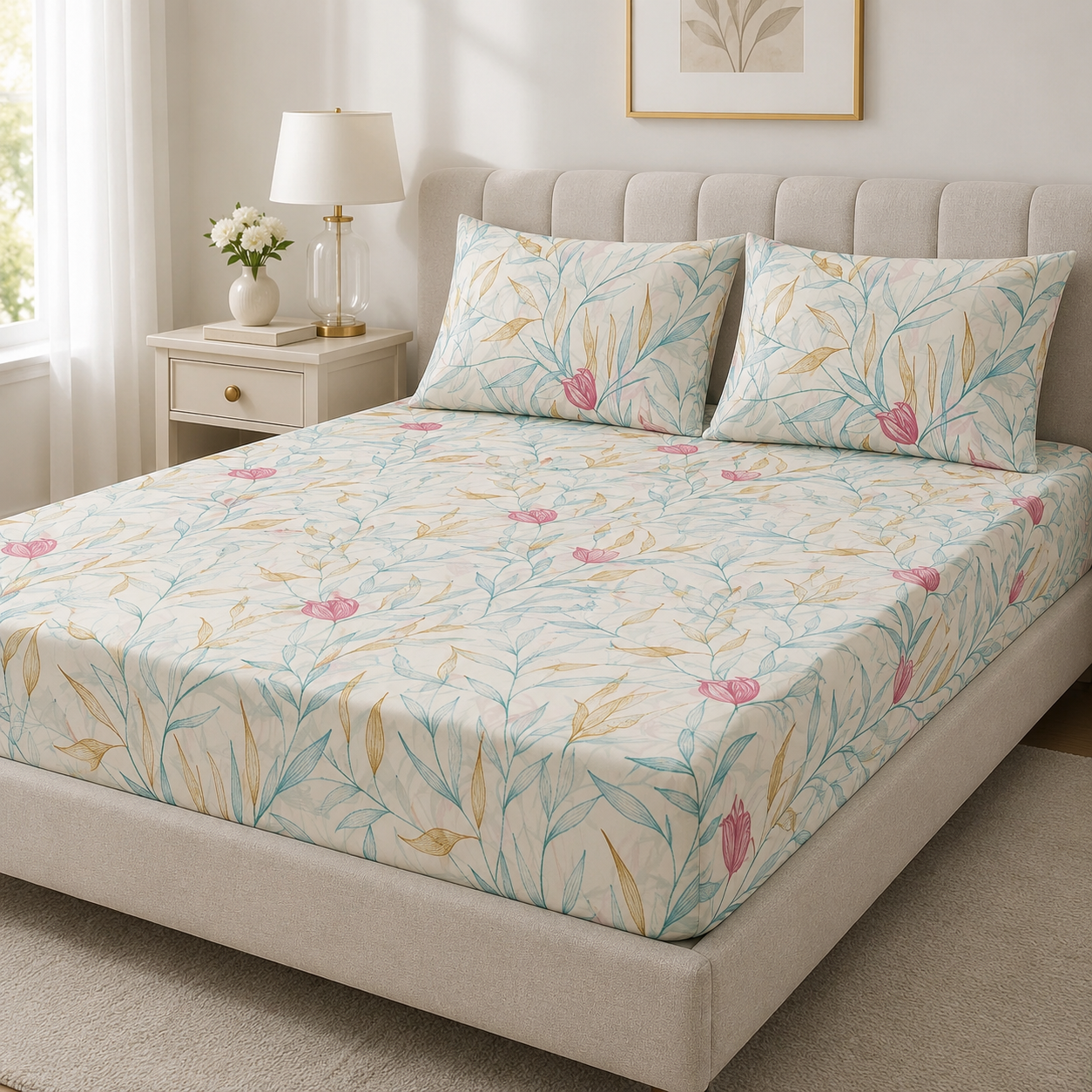 Patterned Fitted Sheet - Blush Willow
