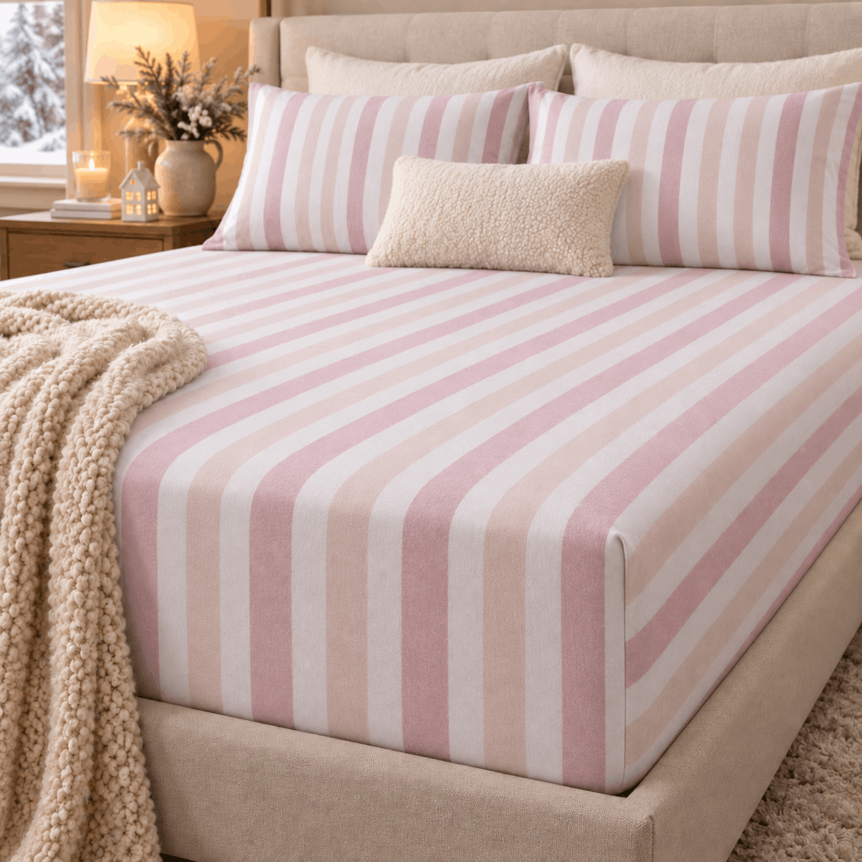 Premium Fitted Sheet Set – Pinky Stripe