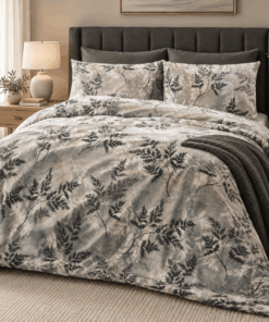 Deluxe Cotton Duvet Cover Set – Gray Botanical